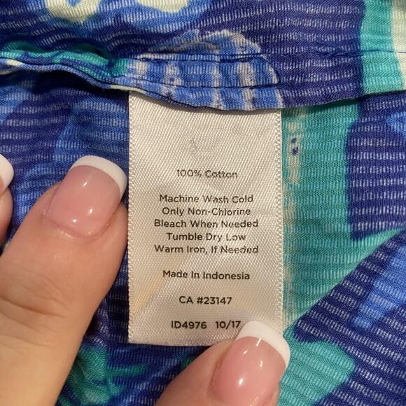 Talbots Popover Shirt Womens 2X Blue Under The Sea Print Cotton tropical fish - Picture 5 of 5